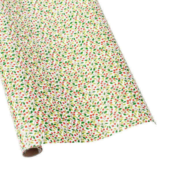 Caspari Berries and Pine Gift Wrapping Paper in White - 30 x 8' Roll