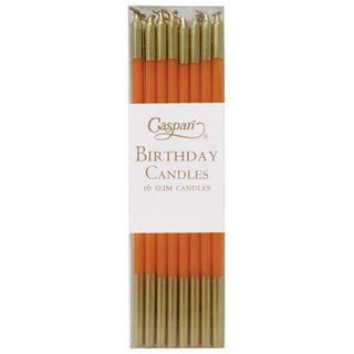 Birthday Slims Birthday Candles in Bright Orange & Gold - 16 Candles Per Box