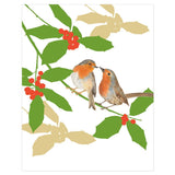 Robins on Snowy Branch Mini Christmas Cards in Cello Pack - 5 Cards & 5 Envelopes