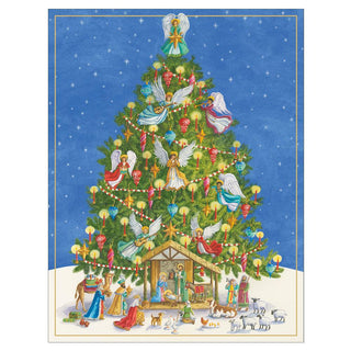 Nativity Tree Blank Christmas Cards in Cello Pack - 5 Cards & 5 Envelopes