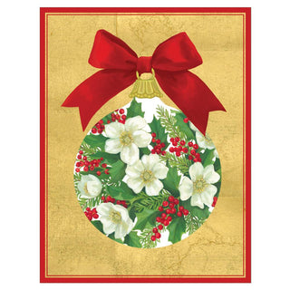 Rose and Holly Ornament Christmas Cards in Cello Pack - 5 Cards & 5 Envelopes