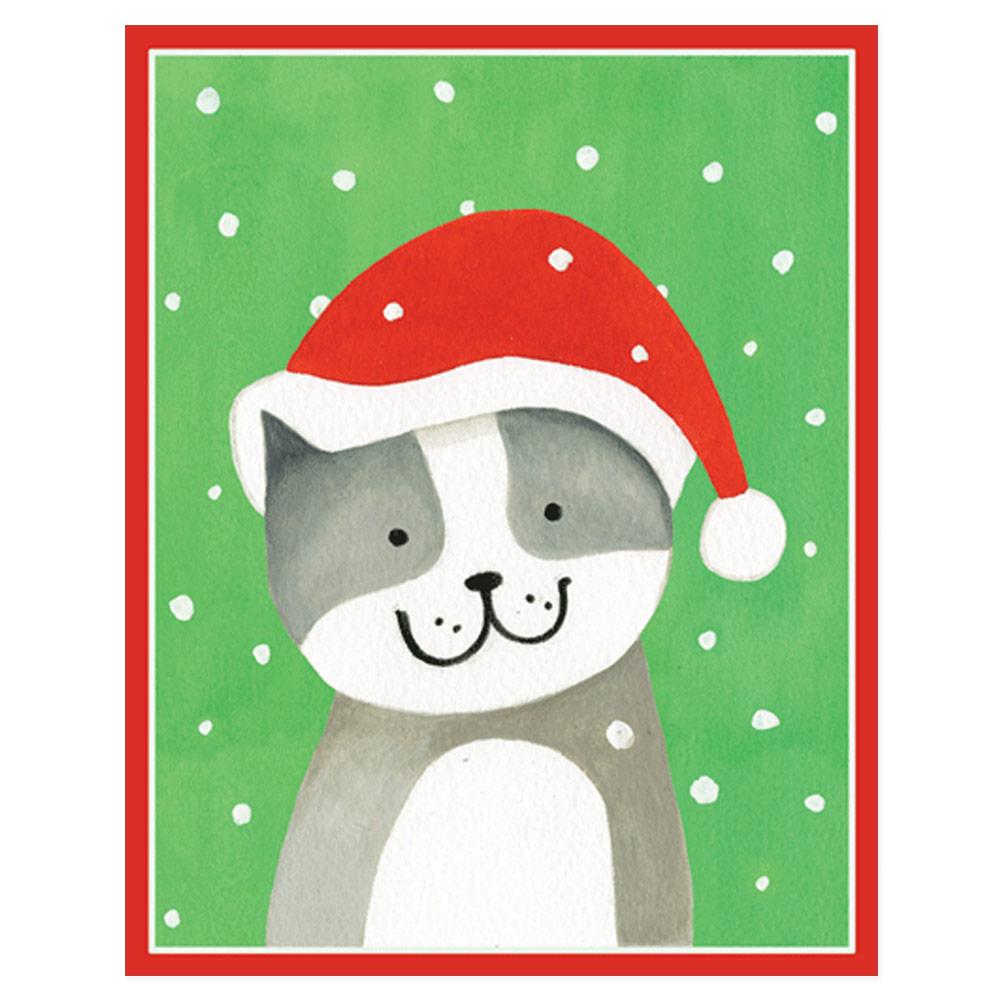 Cat in Santa Hat Mini Christmas Cards in Cello Pack - 5 Cards & 5 Envelopes