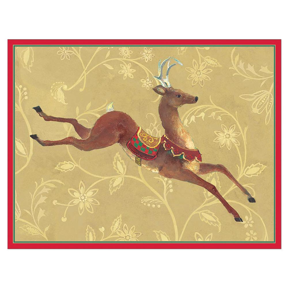 Leaping Deer Blank Christmas Cards in Cello Pack - 5 Cards & 5 Envelopes