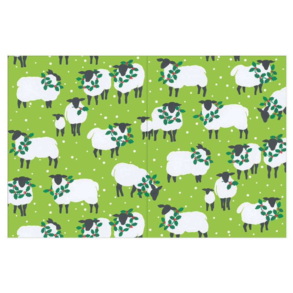 Sheep with Holly Blank Christmas Cards in Cello Pack - 5 Cards & 5 Envelopes