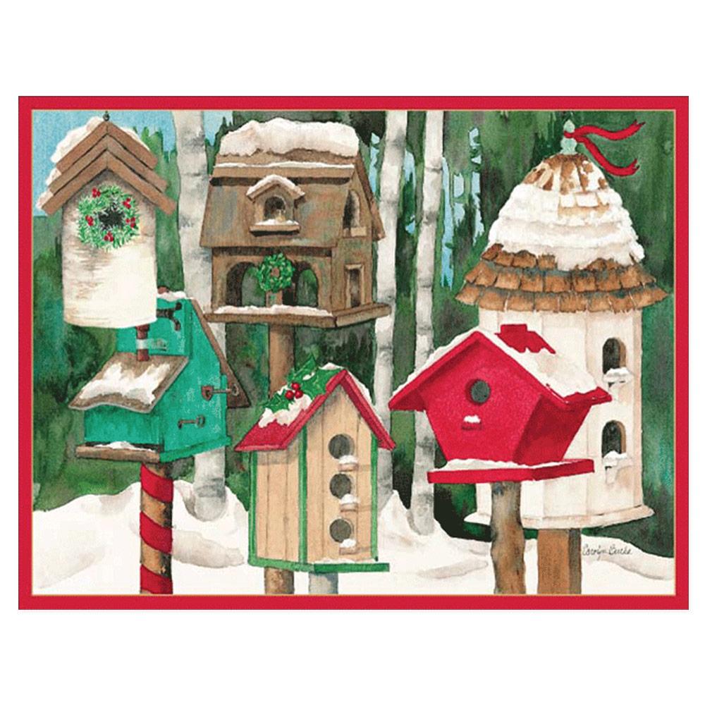 Birdhouses Christmas Cards in Cello Pack - 5 Cards & 5 Envelopes