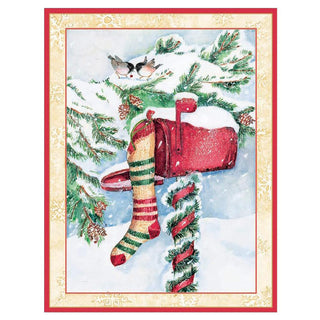 Stocking on Snowy Mailbox Boxed Christmas Cards - 12 Cards & 13 Envelopes
