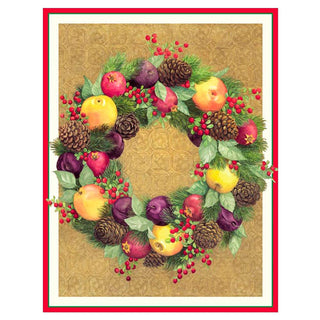 Fruit and Pine Cone Wreath Blank Christmas Cards in Cello Pack - 5 Cards & 5 Envelopes