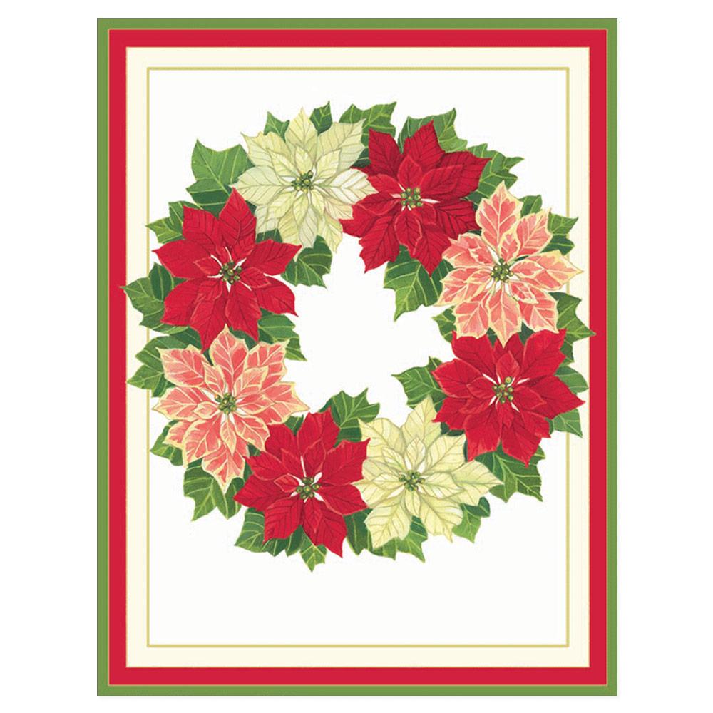 Poinsettia Wreath Large Boxed Christmas Cards - 12 Cards & 13 Envelopes