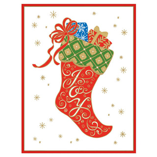 Joy Stocking Embossed Boxed Christmas Cards - 10 Cards & 10 Envelopes