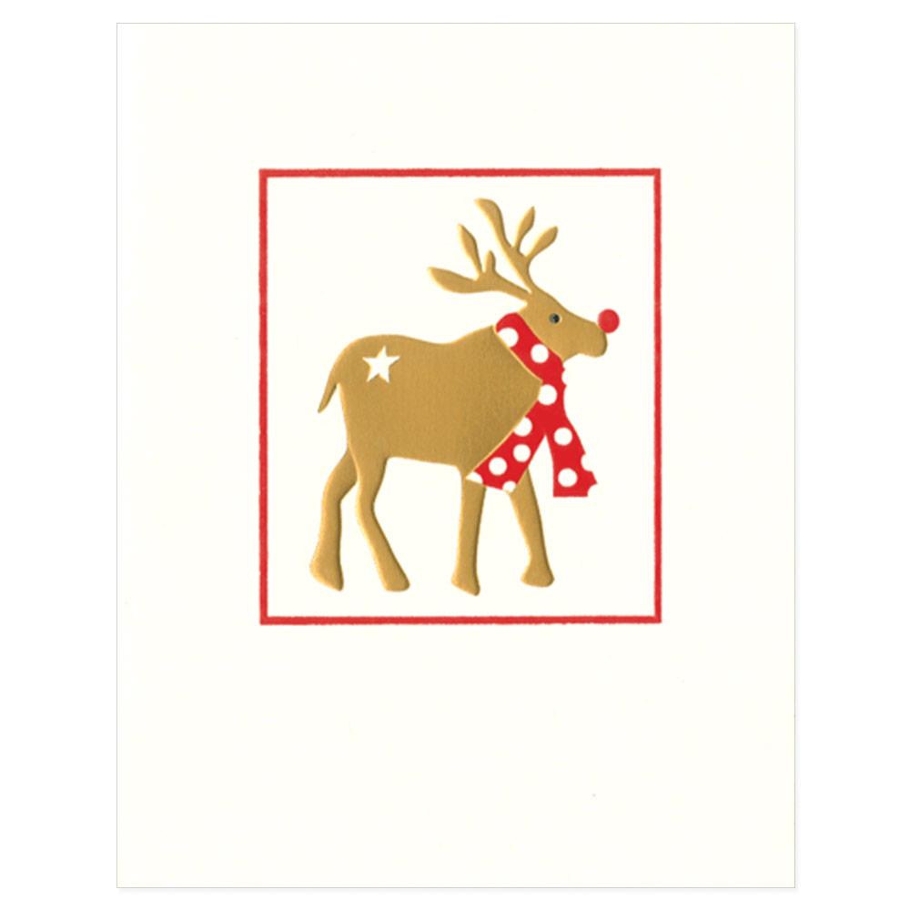 Reindeer Mini Embossed Boxed Christmas Cards - 10 Cards & 10 Envelopes