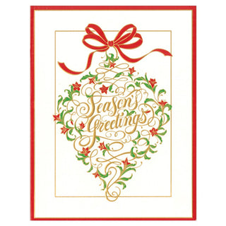 Season's Greetings Ornament Large Embossed Boxed Christmas Cards - 10 Cards & 10 Envelopes