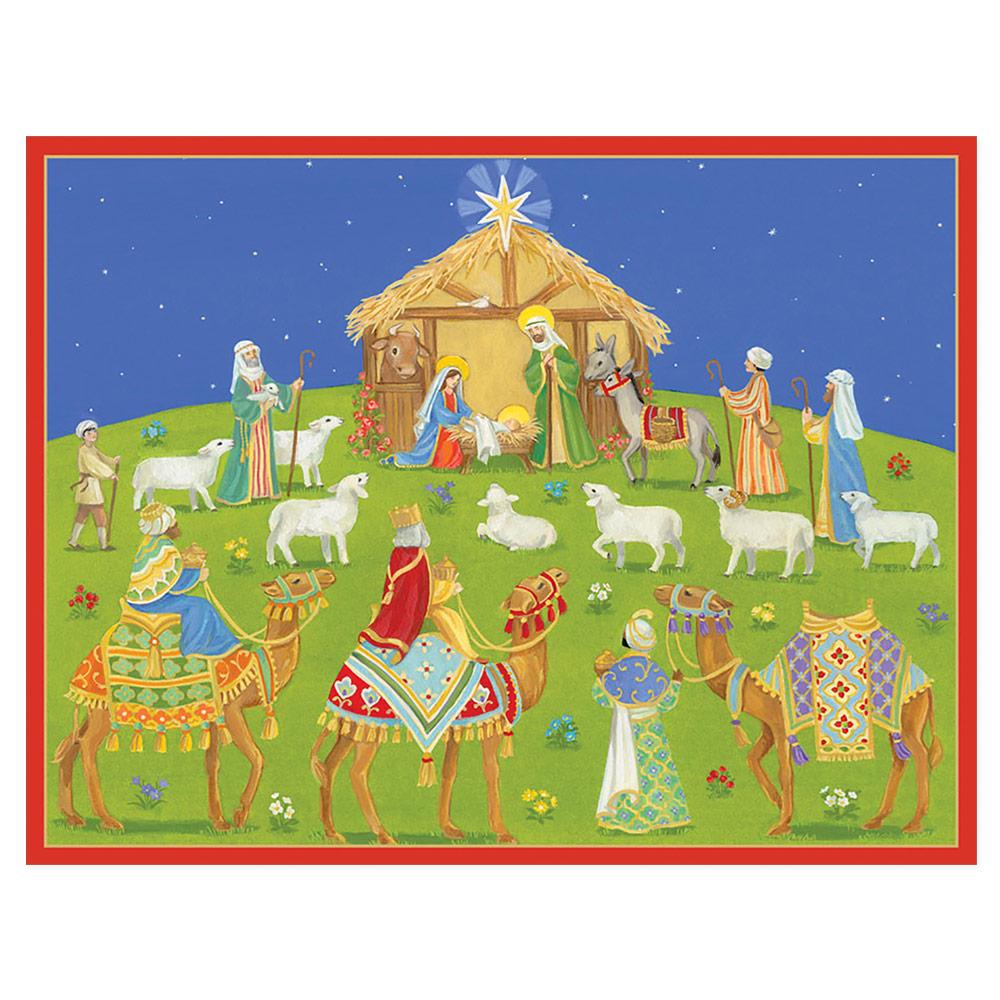 Nativity Scene Blank Christmas Cards in Cello Pack - 5 Cards & 5 Envelopes