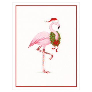 Flamingo with Wreath Embossed Blank Boxed Christmas Cards - 10 Cards & 10 Envelopes