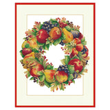 Holiday Fruit Wreath Large Embossed Boxed Christmas Cards - 10 Cards & 10 Envelopes