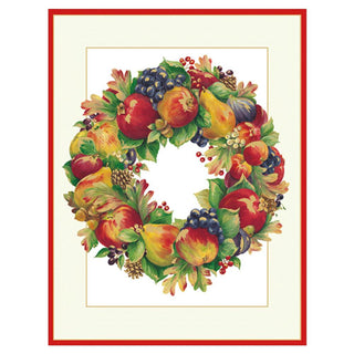 Holiday Fruit Wreath Large Embossed Blank Boxed Christmas Cards - 10 Cards & 10 Envelopes
