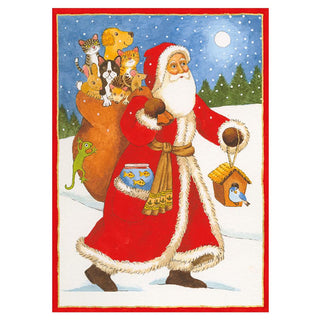 Santa with Bag of Animals Blank Christmas Cards in Cello Pack - 5 Cards & 5 Envelopes