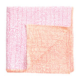 Reversible Kantha Table Cover in Fuchsia Block Print Leaves