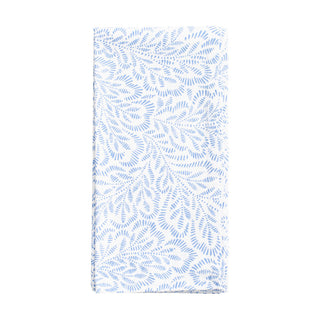 Block Print Leaves Cotton Dinner Napkins in White & Blue