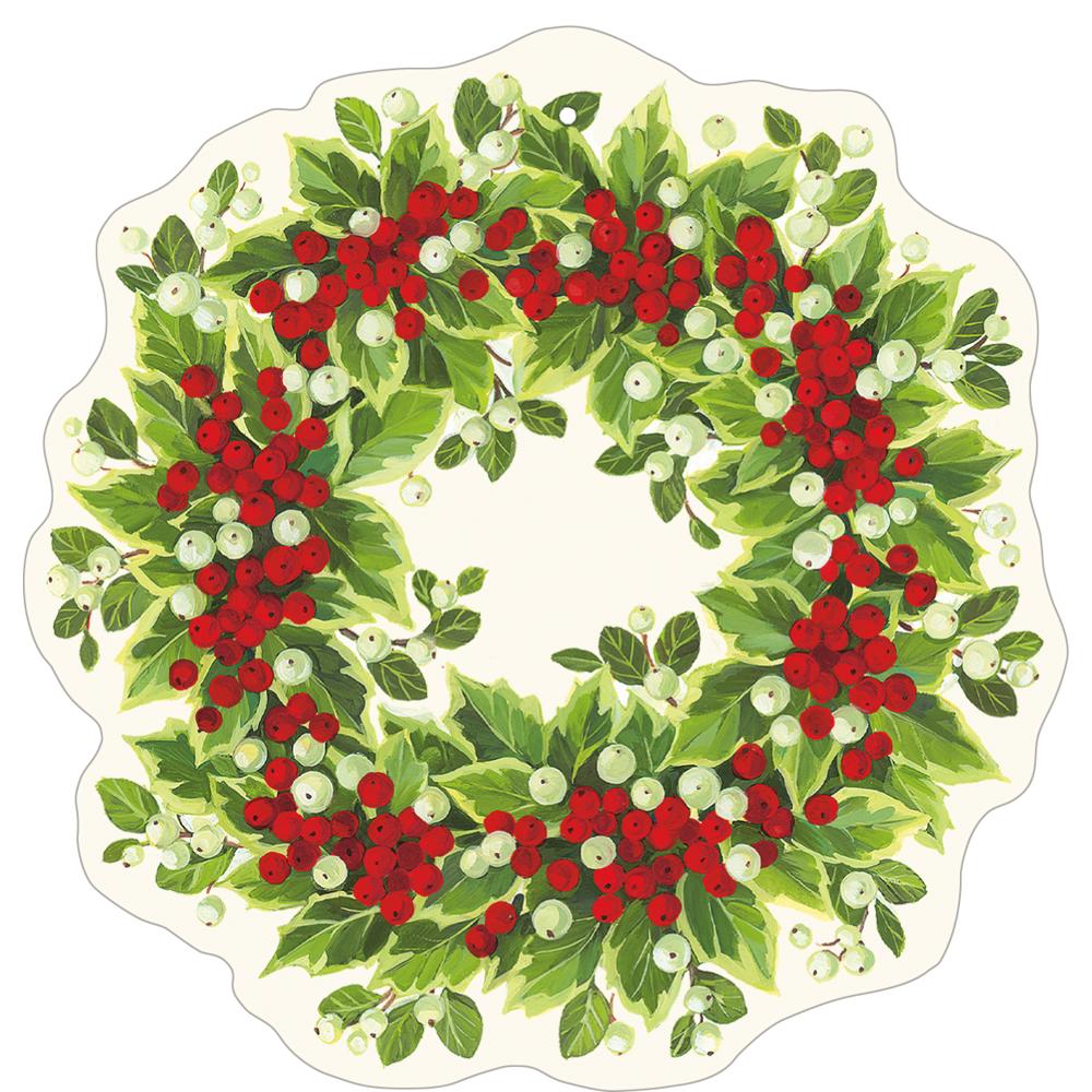 Holly and Berry Wreath Die-Cut Ornament Gift Tags - 4 Per Package TAG114