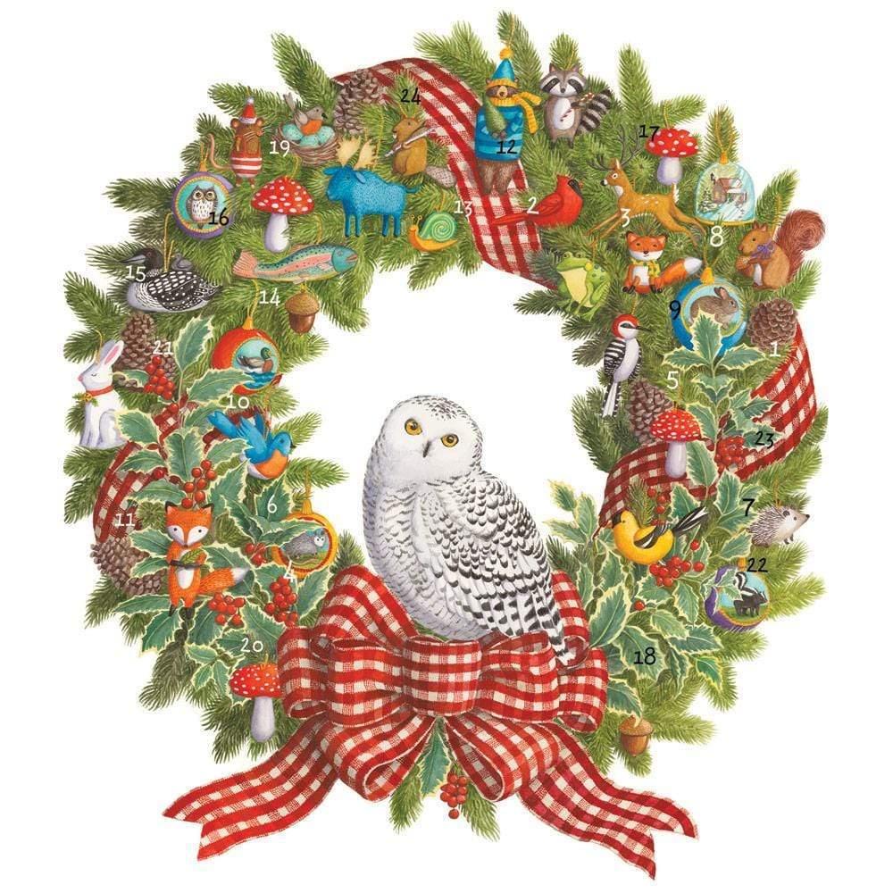 Caspari Snowy Owl Wreath Advent Calendar - 1 Each ADV272