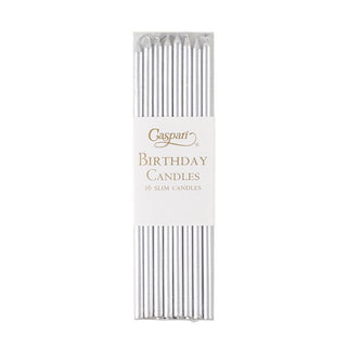 Caspari Slim Birthday Candles in Silver - 16 Candles Per Package CA1101