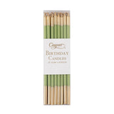 Caspari Slim Birthday Candles in Moss Green & Gold - 16 Candles Per Package CA1106