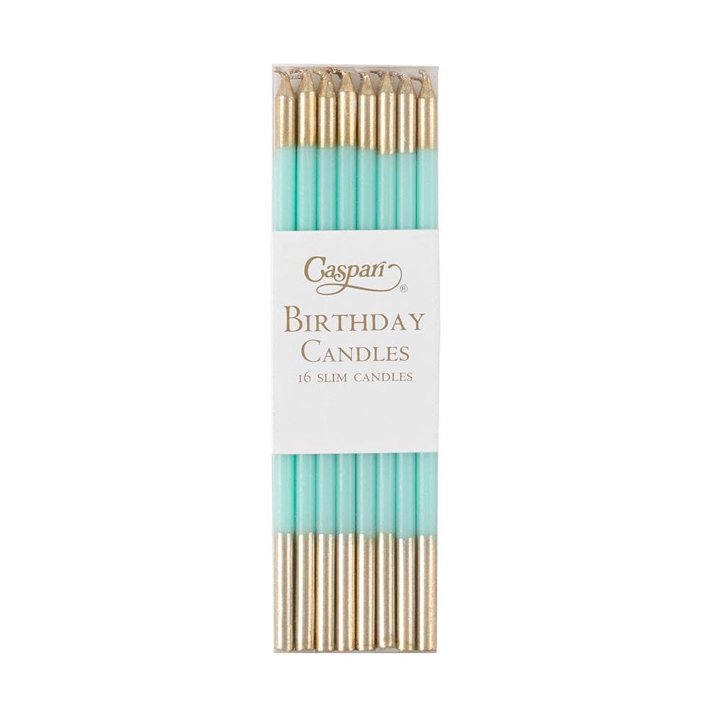Caspari Slim Birthday Candles in Robin's Egg & Gold - 16 Candles Per Package CA1107