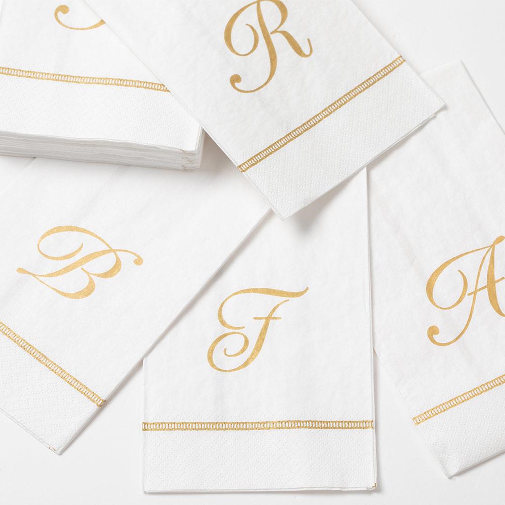 Caspari Hemstitch Script Single Initial Paper Guest Towel Napkins - 15 Per Package