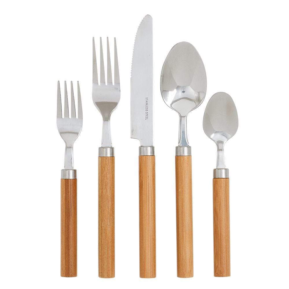 Caspari Bamboo Handle 5-Piece Stainless Steel Picnicware Set in Natural CUT003