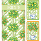 Caspari Citrus Topiaries Bridge Gift Set - 2 Playing Card Decks & 2 Score Pads GS146