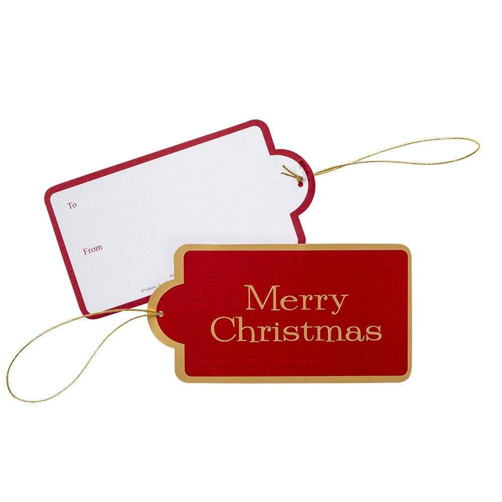 Caspari Merry Christmas Hanging Gift Tags - 4 Tags with Gold Cord HT008