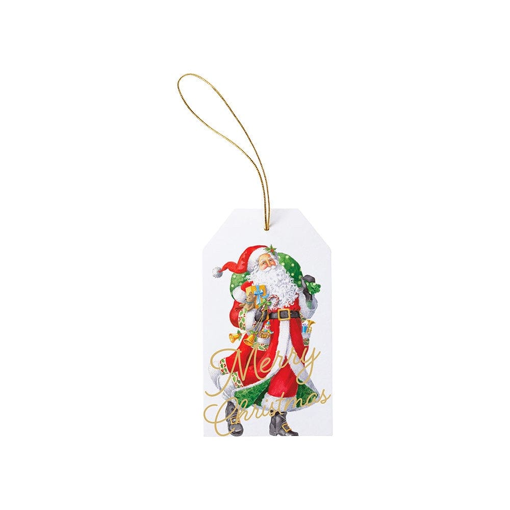 Caspari Woodland Santa Classic Foil Gift Tags - 4 Per Package HT9759