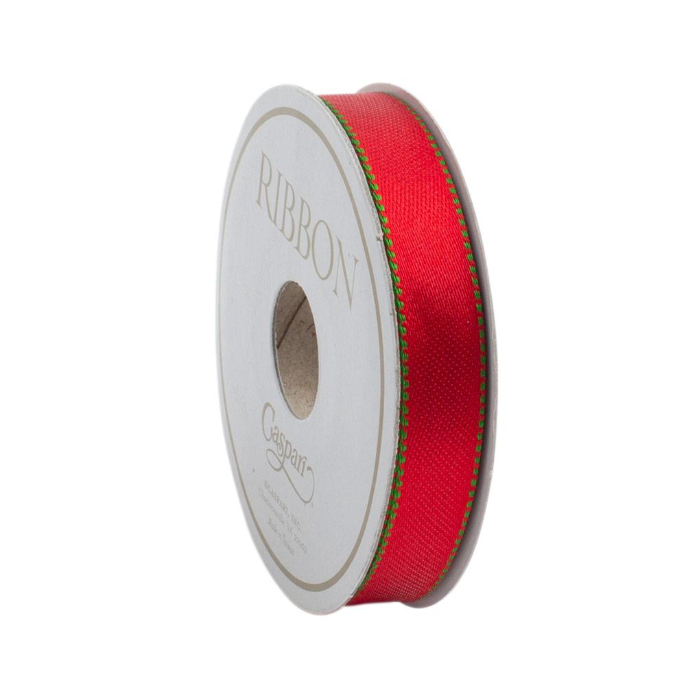 Caspari Green & Red Reversible Satin Unwired Ribbon - 9 Yard Spool R722
