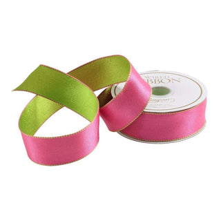 Caspari Pink & Green Reversible Satin Wired Ribbon - 10 Yard Spool R753