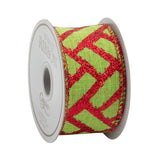 Caspari Green & Red Fretwork Wired Ribbon - 6 Yard Spool R904