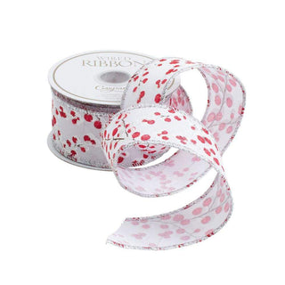 Caspari White Frosted Berries Wired Ribbon - 6 Yard Spool R905