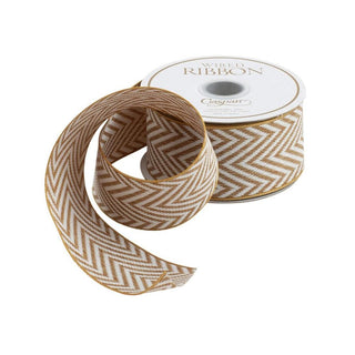 Caspari White & Natural Herringbone Wired Ribbon - 8 Yard Spool R910