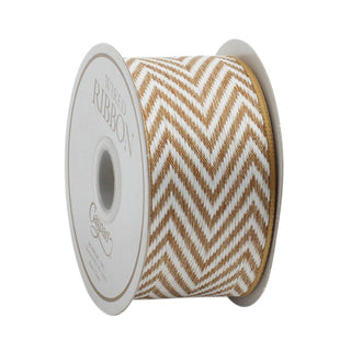 Caspari White & Natural Herringbone Wired Ribbon - 8 Yard Spool R910