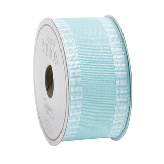 Caspari Light Blue Wired Ribbon with Striped Border - 6 Yard Spool R934