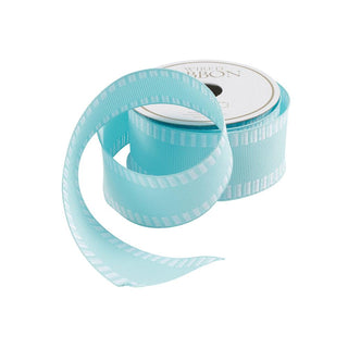 Caspari Light Blue Wired Ribbon with Striped Border - 6 Yard Spool R934