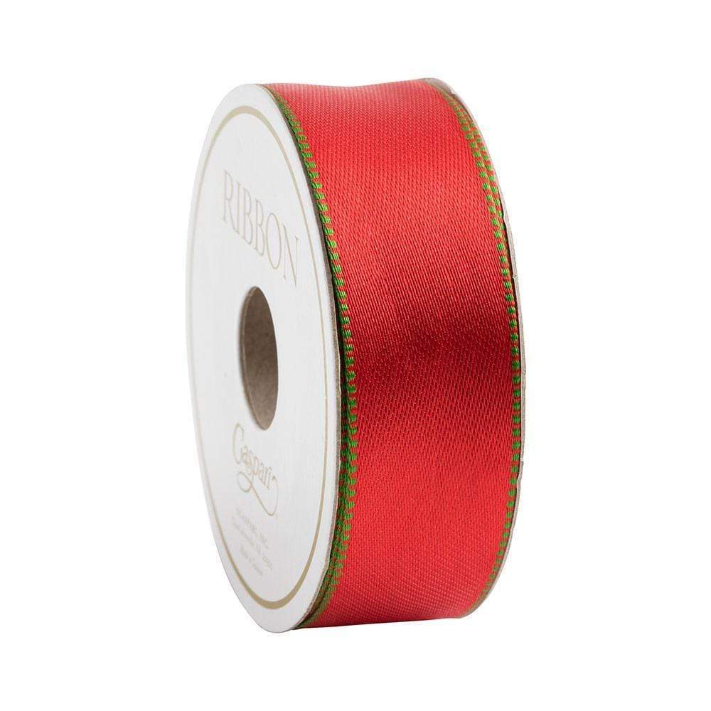Caspari Red & Green Reversible Satin Wired Ribbon - 10 Yard Spool R949