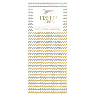 Caspari Rickrack Tissue Paper in Silver & Gold Foil - 4 Sheets Included TIS037
